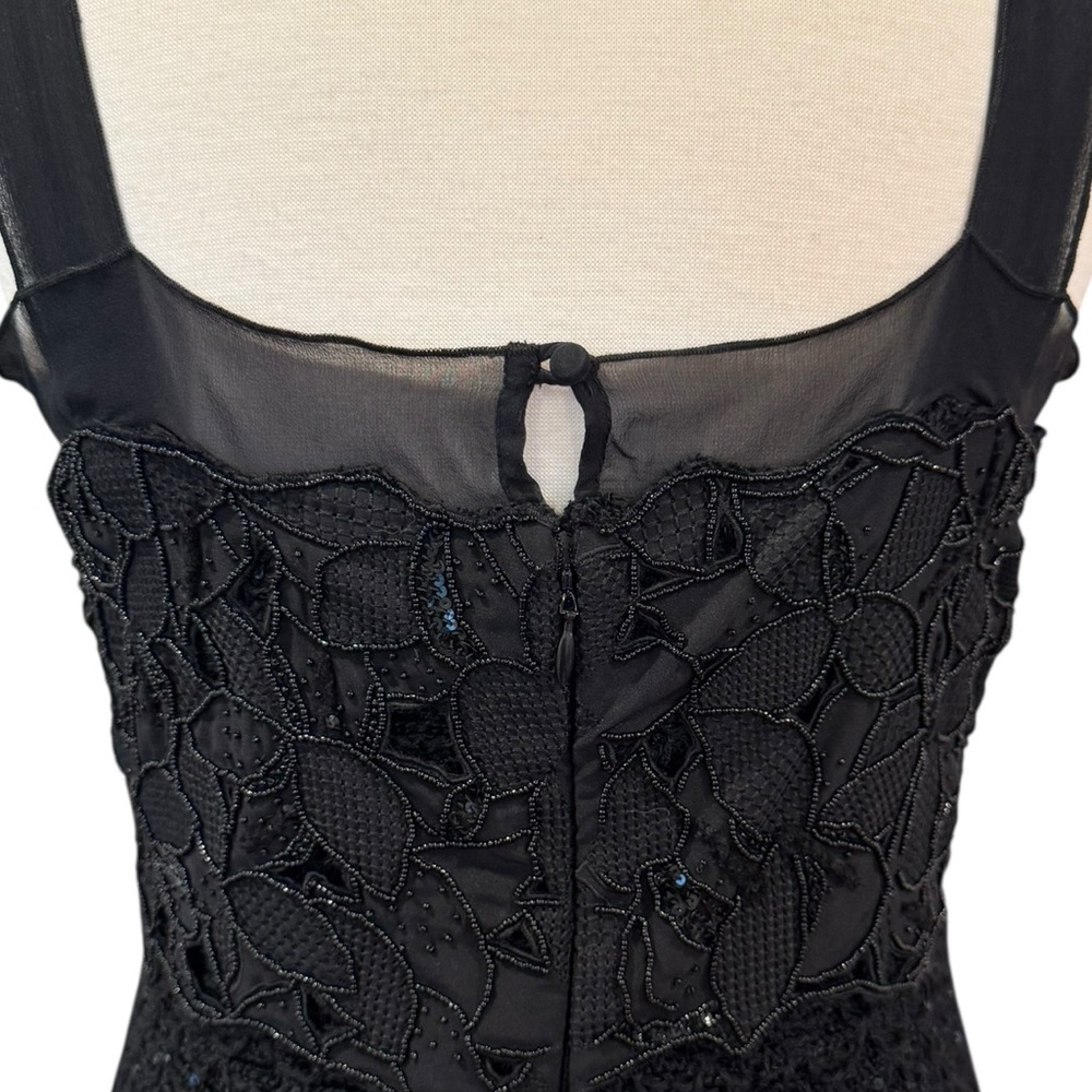 St. John Evening Couture Black Sequined Lace Sleeveless Sheath Dress Size 6 - Picture 6 of 14